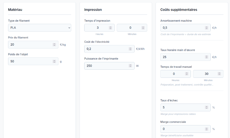 Calculateur impression3D